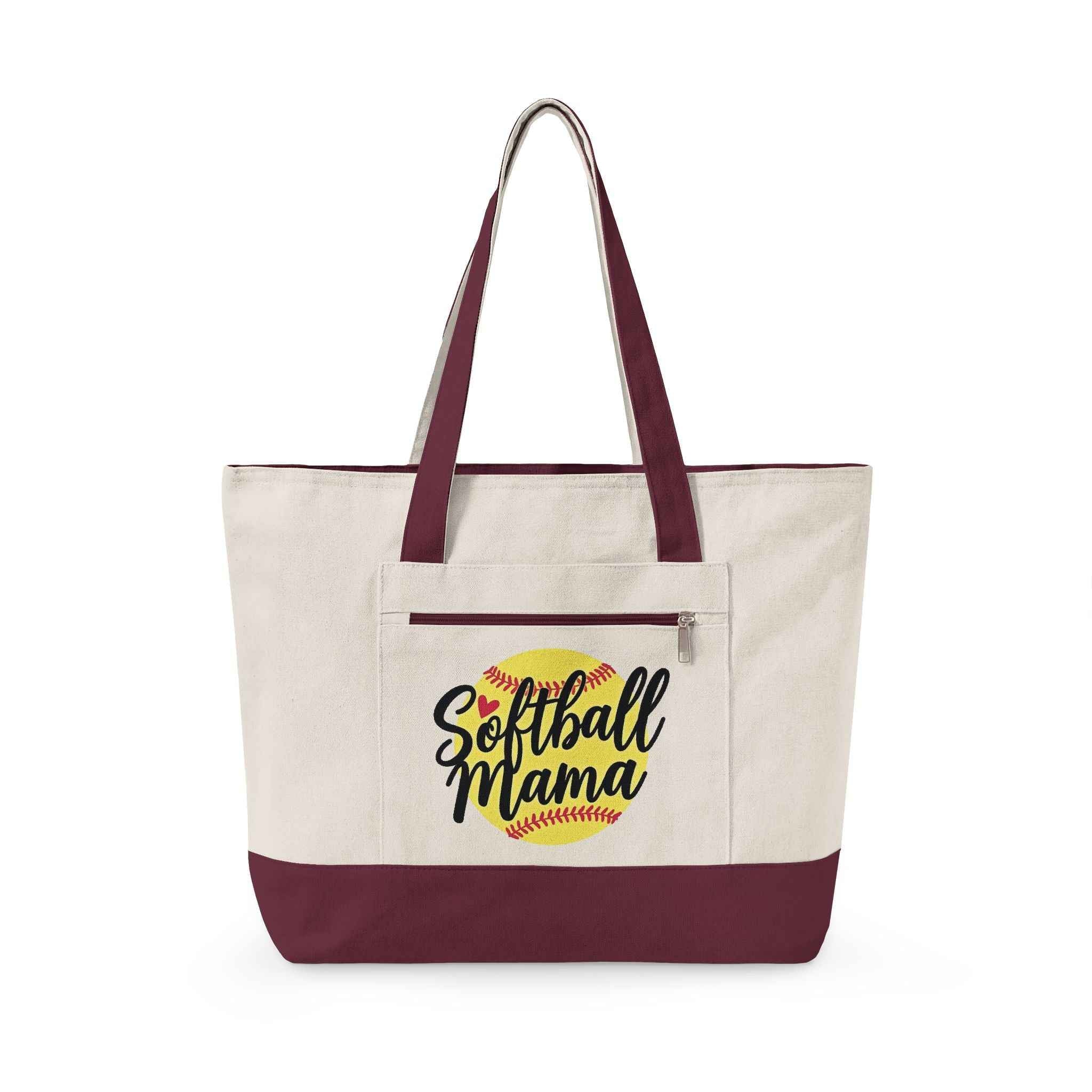 Personalized Softball Mom Zippered Canvas Tote