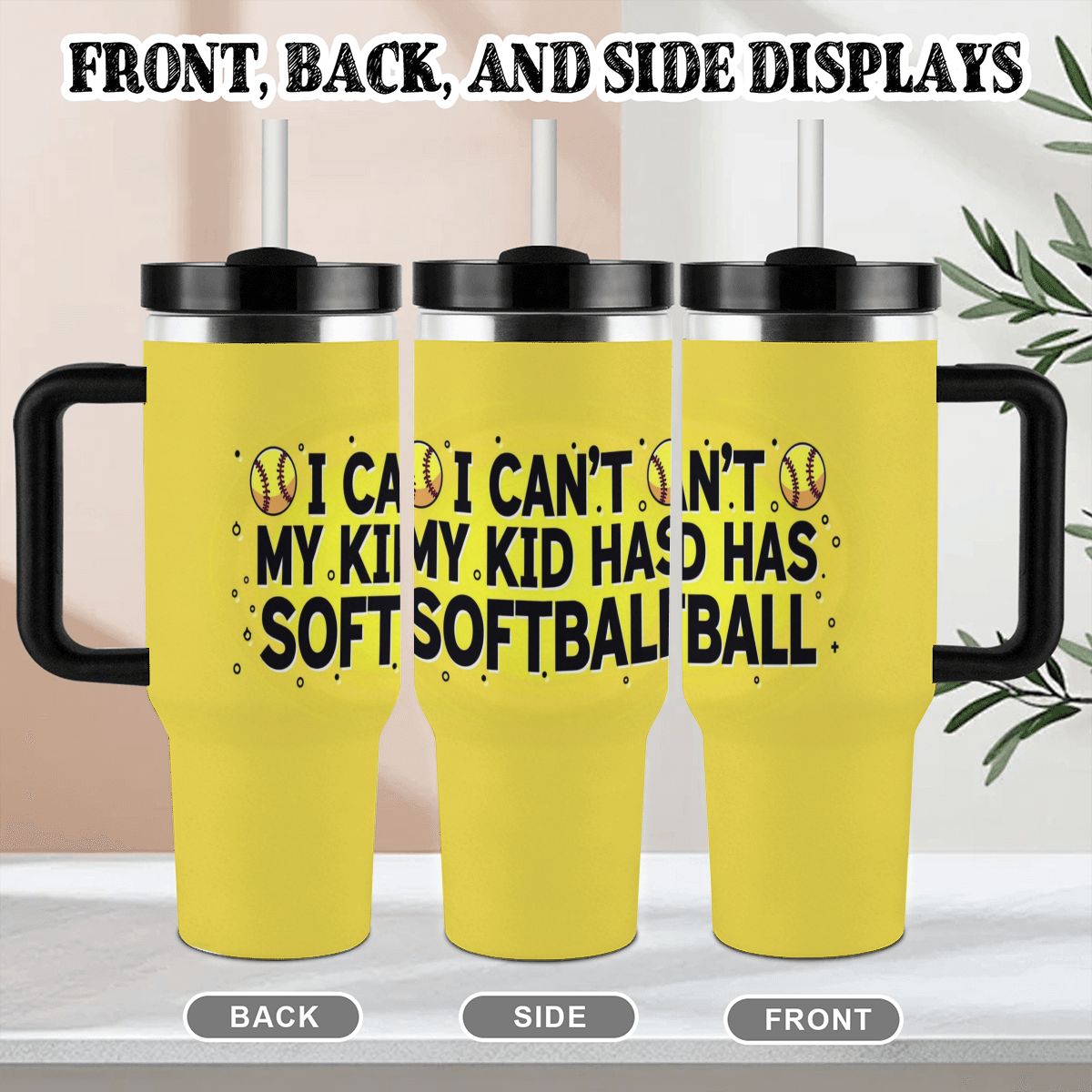 My Kid Has Softball 40oz Tumbler with Handle and Straw - Magnolia Wild SC