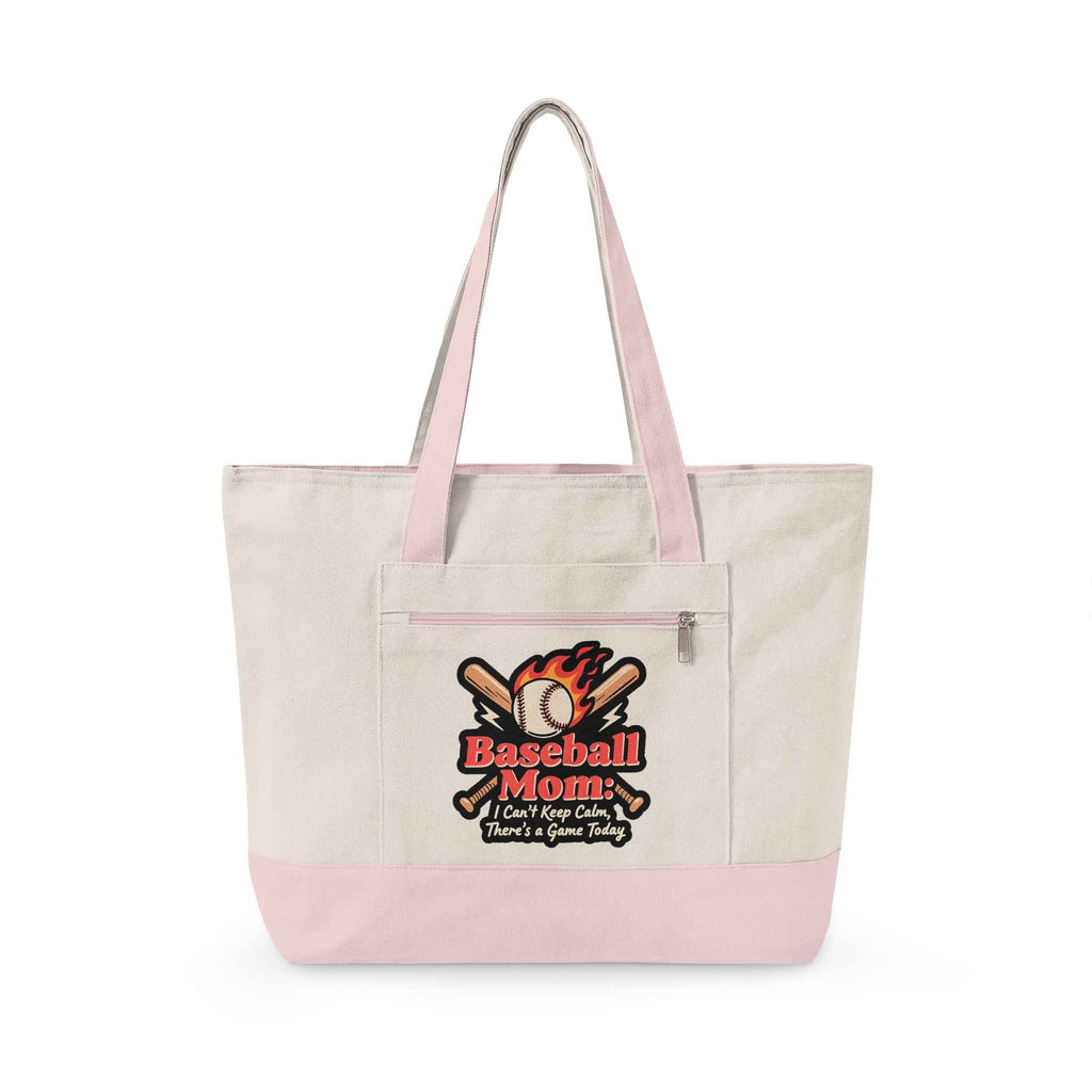 Personalized Baseball Mom Zipppered Tote - ‘Can’t Keep Calm, It’s Game Day’ Tote