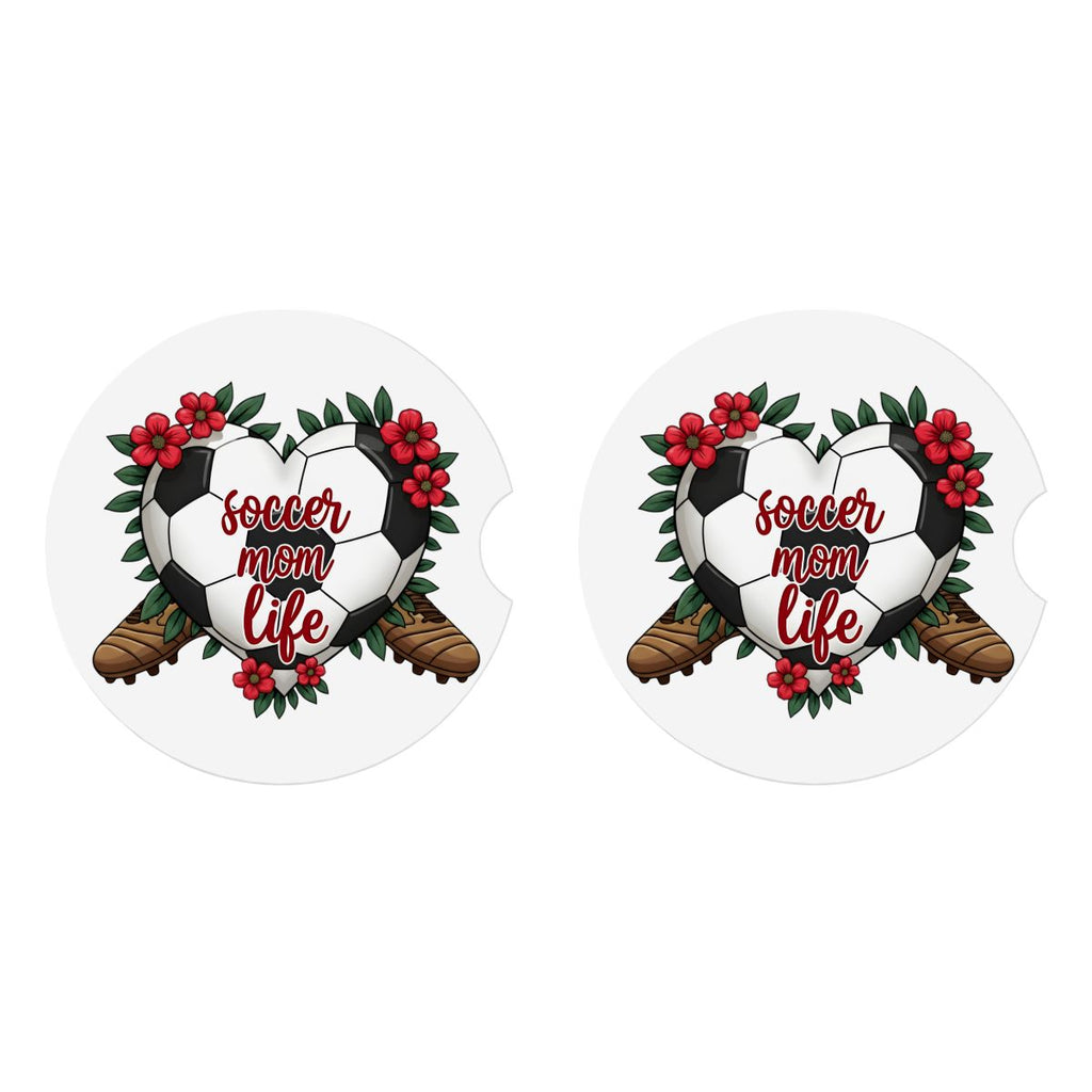 Soccer Mom Car Coasters – 2 Pack Ceramic Absorbent Cup Holder Inserts with Cork Base - Magnolia Wild SC