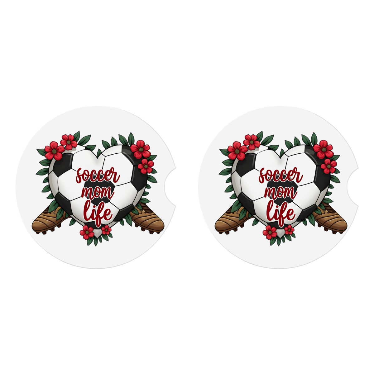 Soccer Mom Car Coasters – 2 Pack Ceramic Absorbent Cup Holder Inserts with Cork Base - Magnolia Wild SC