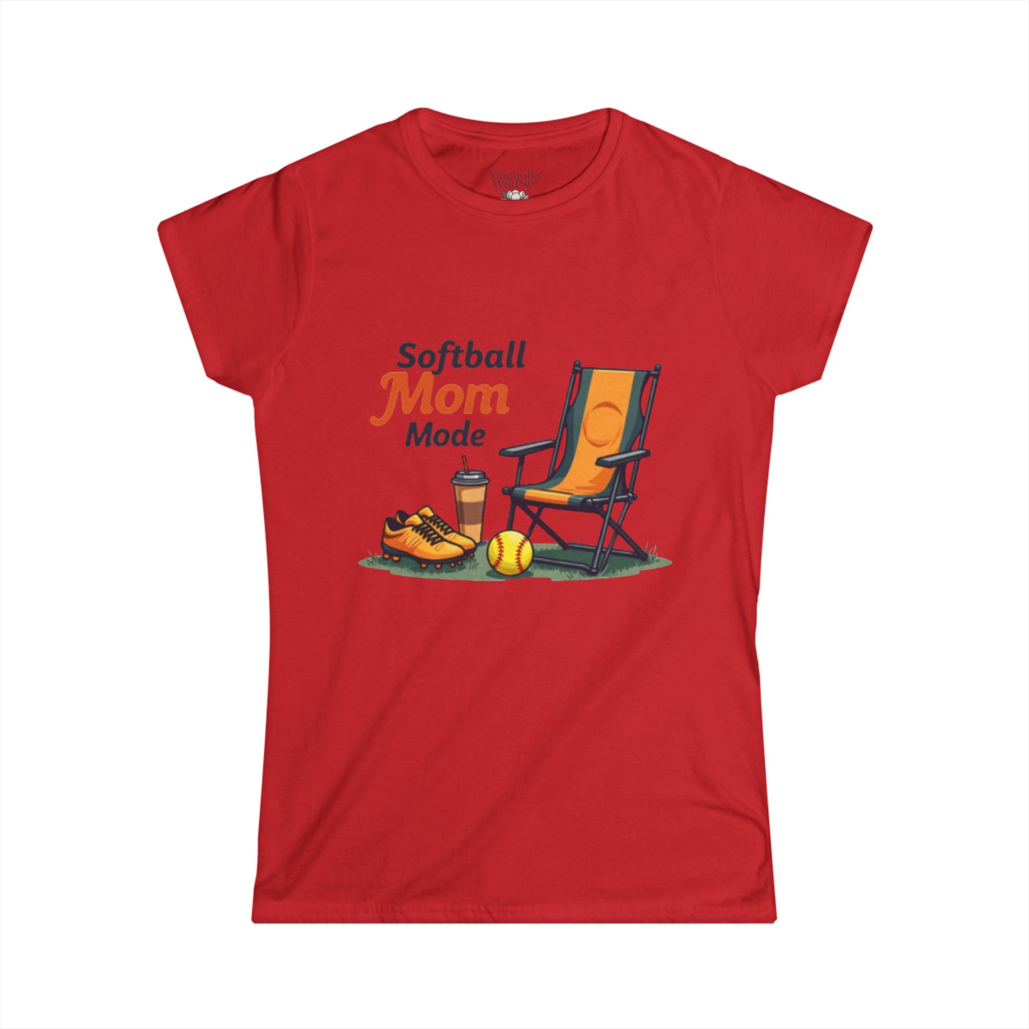 Softball Mom Mode Tee | Mom Chair, Glove & Cleats Design