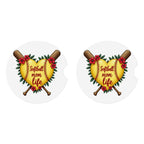 Softball Mom Car Coasters – 2 Pack Ceramic Absorbent Cup Holder Inserts with Cork Base - Magnolia Wild SC