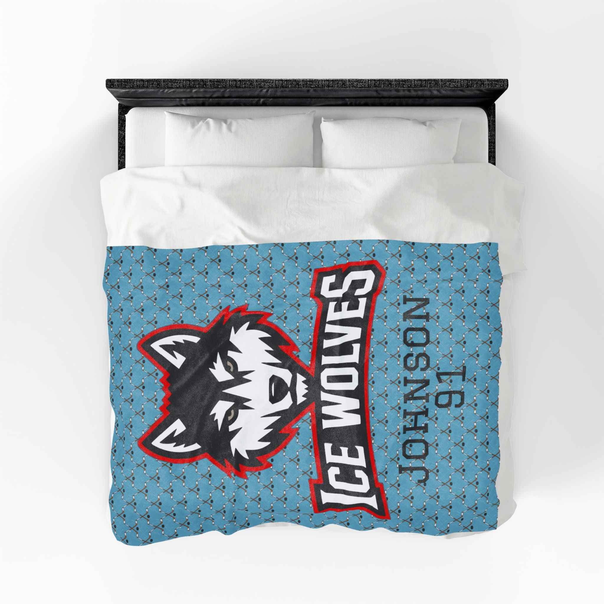 Personalized Hockey Velveteen Blanket — Custom Team Logo, Player Name & Number