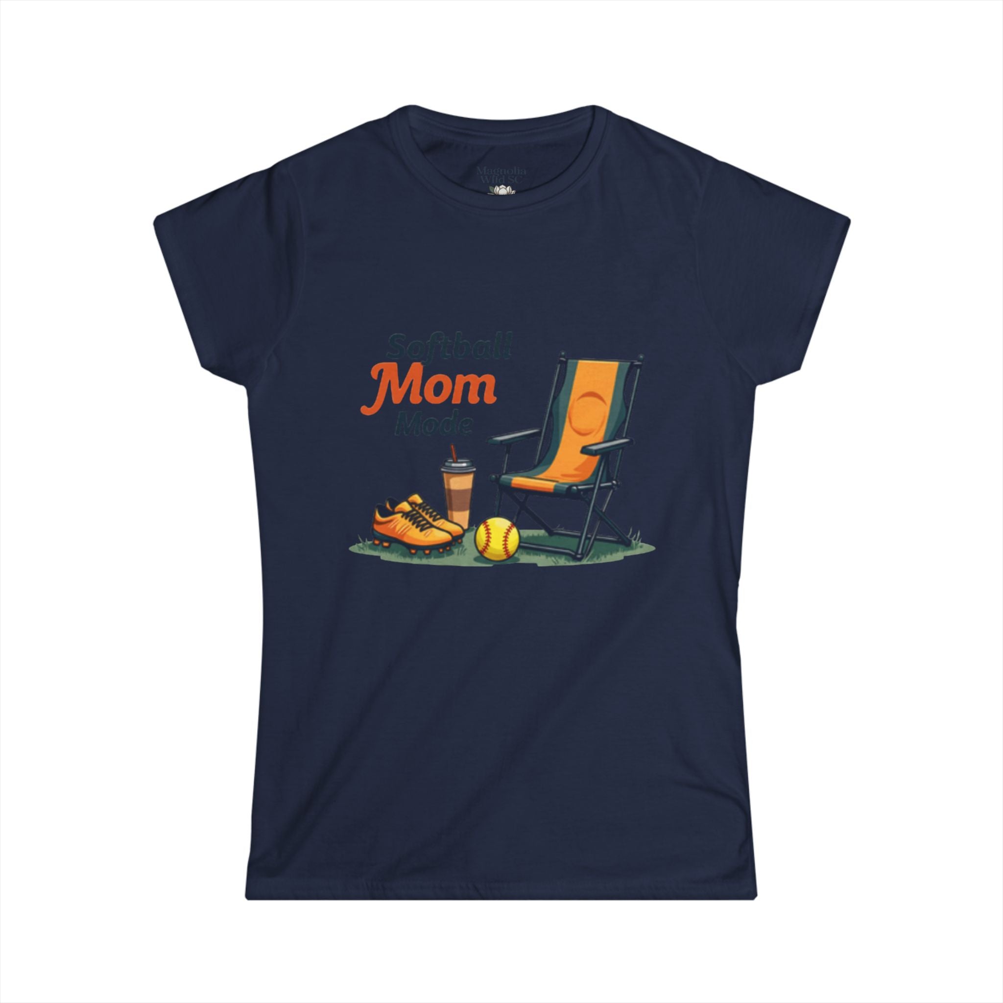 Softball Mom Mode Tee | Mom Chair, Glove & Cleats Design