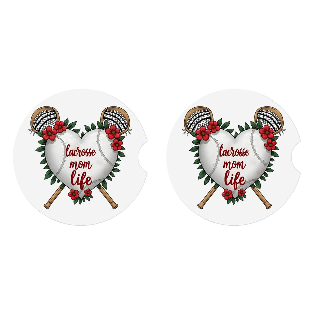 Lacrosse Mom Car Coasters – 2 Pack Ceramic Absorbent Cup Holder Inserts with Cork Base - Magnolia Wild SC