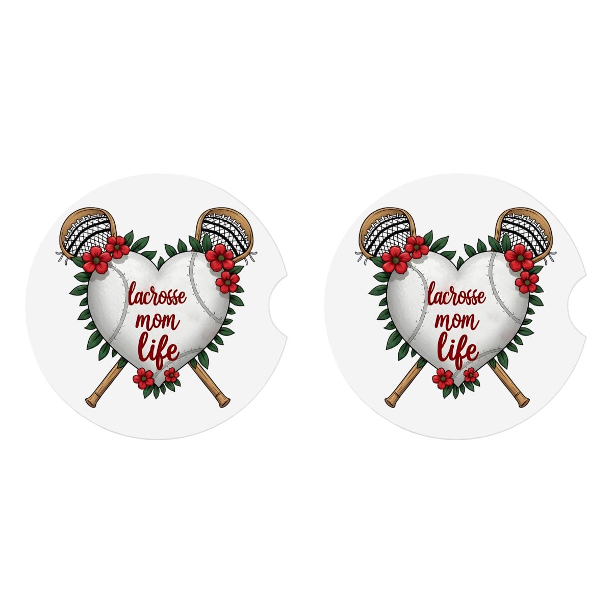 Lacrosse Mom Car Coasters – 2 Pack Ceramic Absorbent Cup Holder Inserts with Cork Base - Magnolia Wild SC