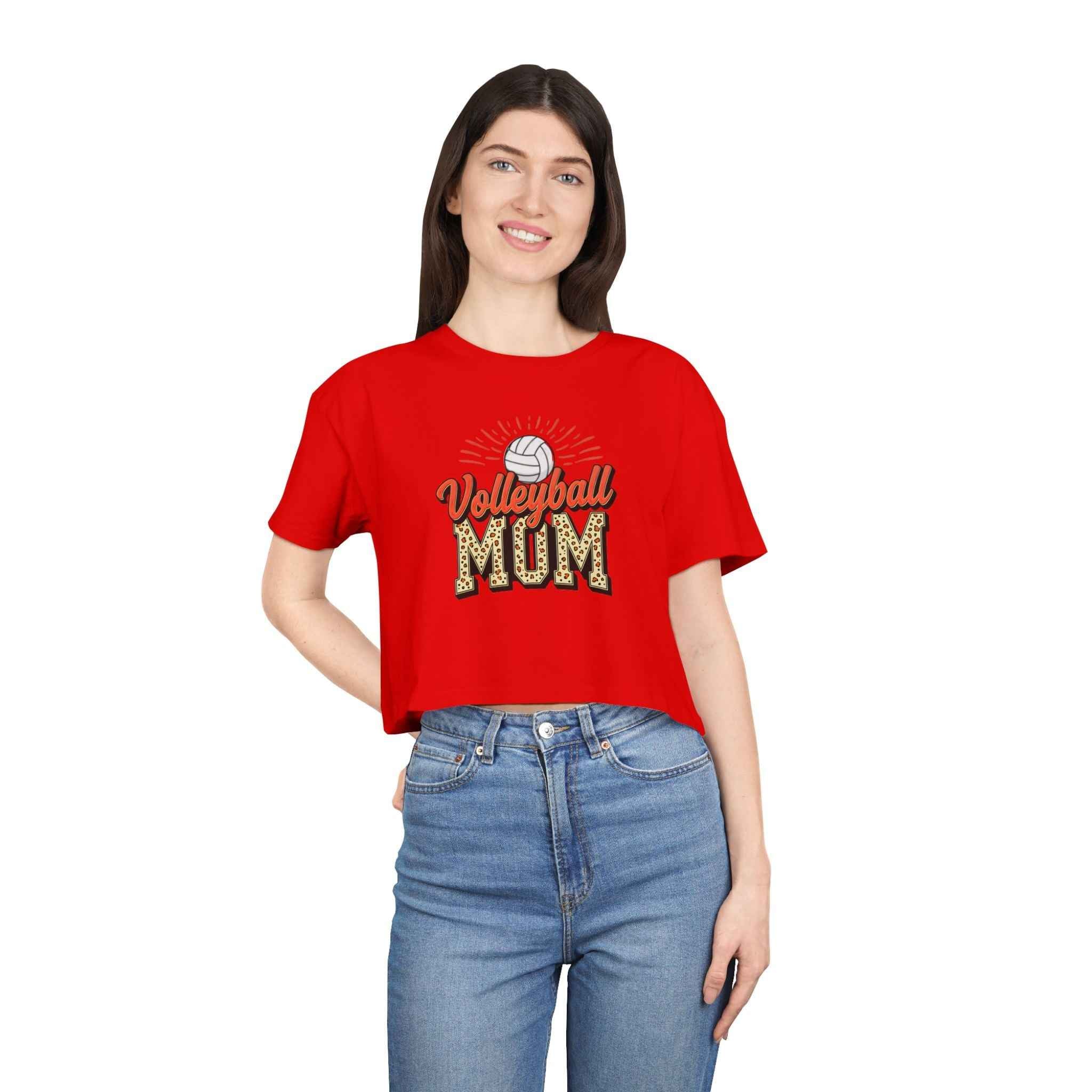 Volleyball Mom Cheetah Print Women's Crop Tee
