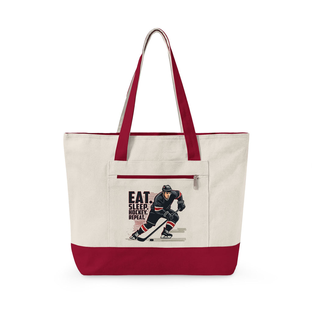 Personalized Zippered Hockey Tote — ‘Eat. Sleep. Hockey. Repeat.’ Canvas Bag for Players & Fans - Magnolia Wild SC