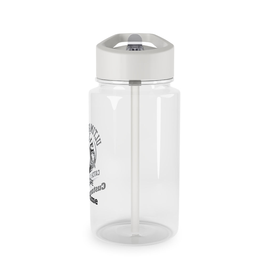 Clear water bottle with a white cap on a white background