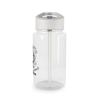 Clear water bottle with a white cap on a white background
