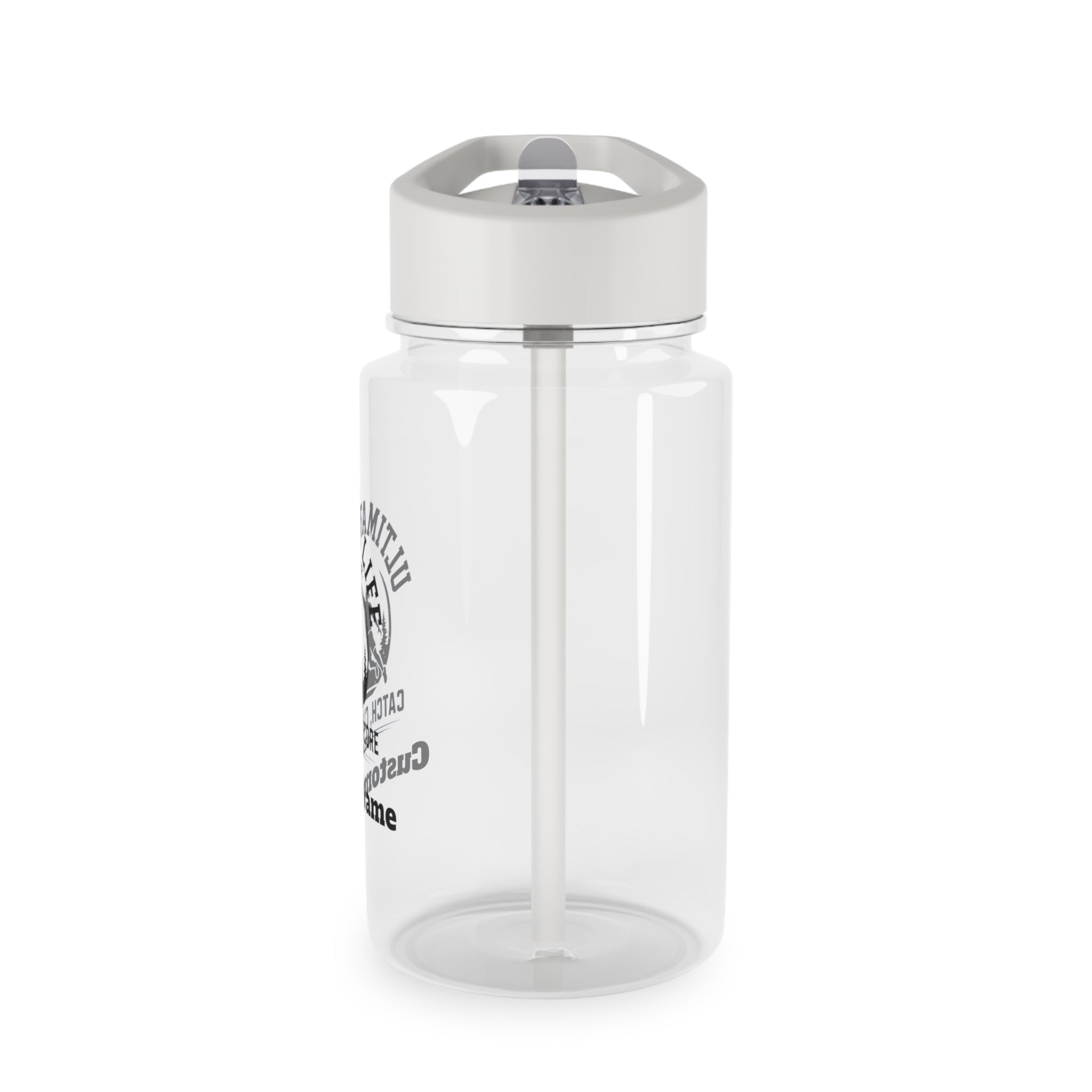 Clear water bottle with a white cap on a white background