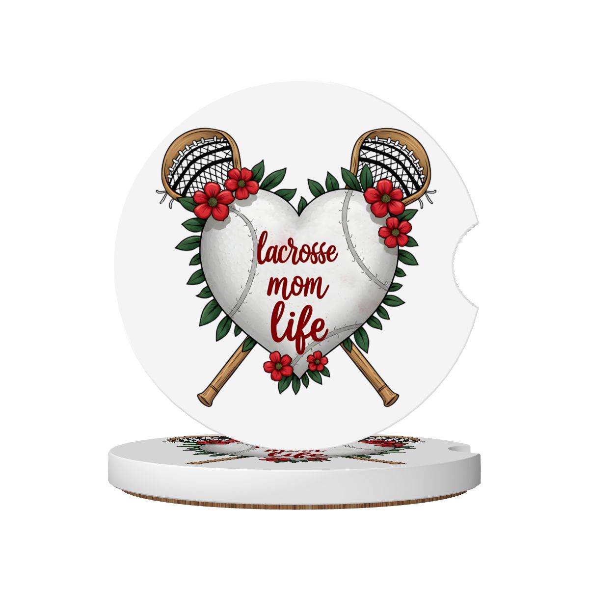 Lacrosse Mom Car Coasters – 2 Pack Ceramic Absorbent Cup Holder Inserts with Cork Base - Magnolia Wild SC