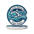 Decorative swimmer design with customizable text on a white background