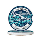 Decorative swimmer design with customizable text on a white background