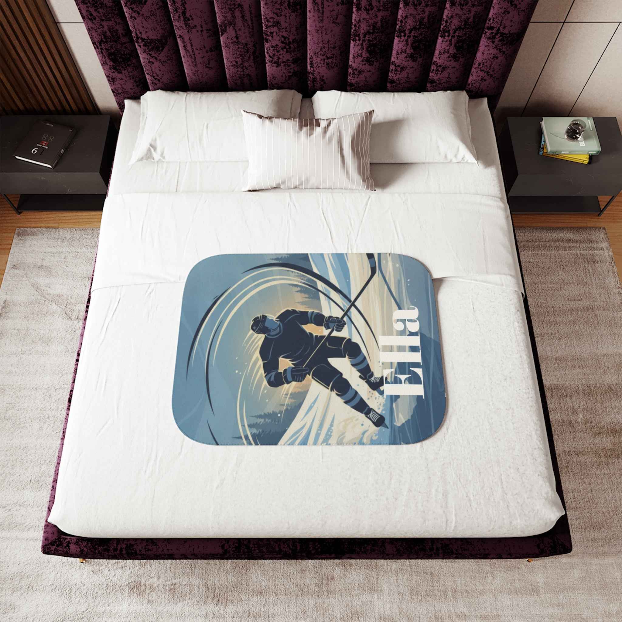 Custom Hockey Player Sherpa Blanket — Personalized Name & Number