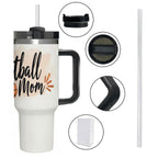 Elegant Watercolor Basketball Mom 40oz Insulated Tumbler with Handle and Straw - Magnolia Wild SC