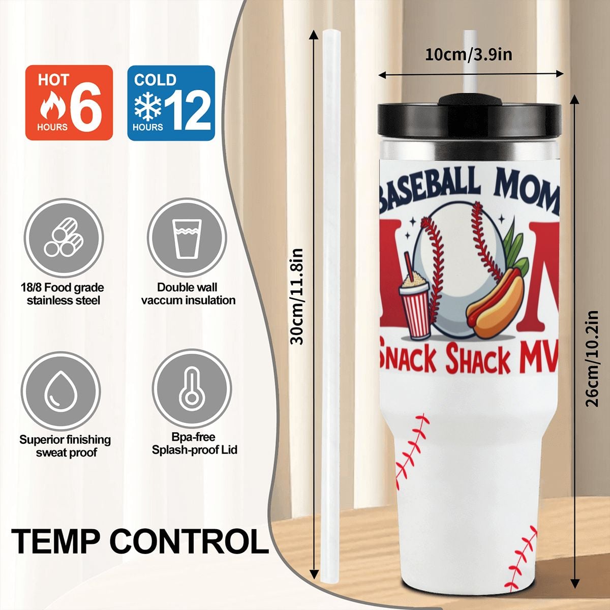 The "Snack Shack MVP" 40oz Baseball Mom Tumbler - Magnolia Wild SC