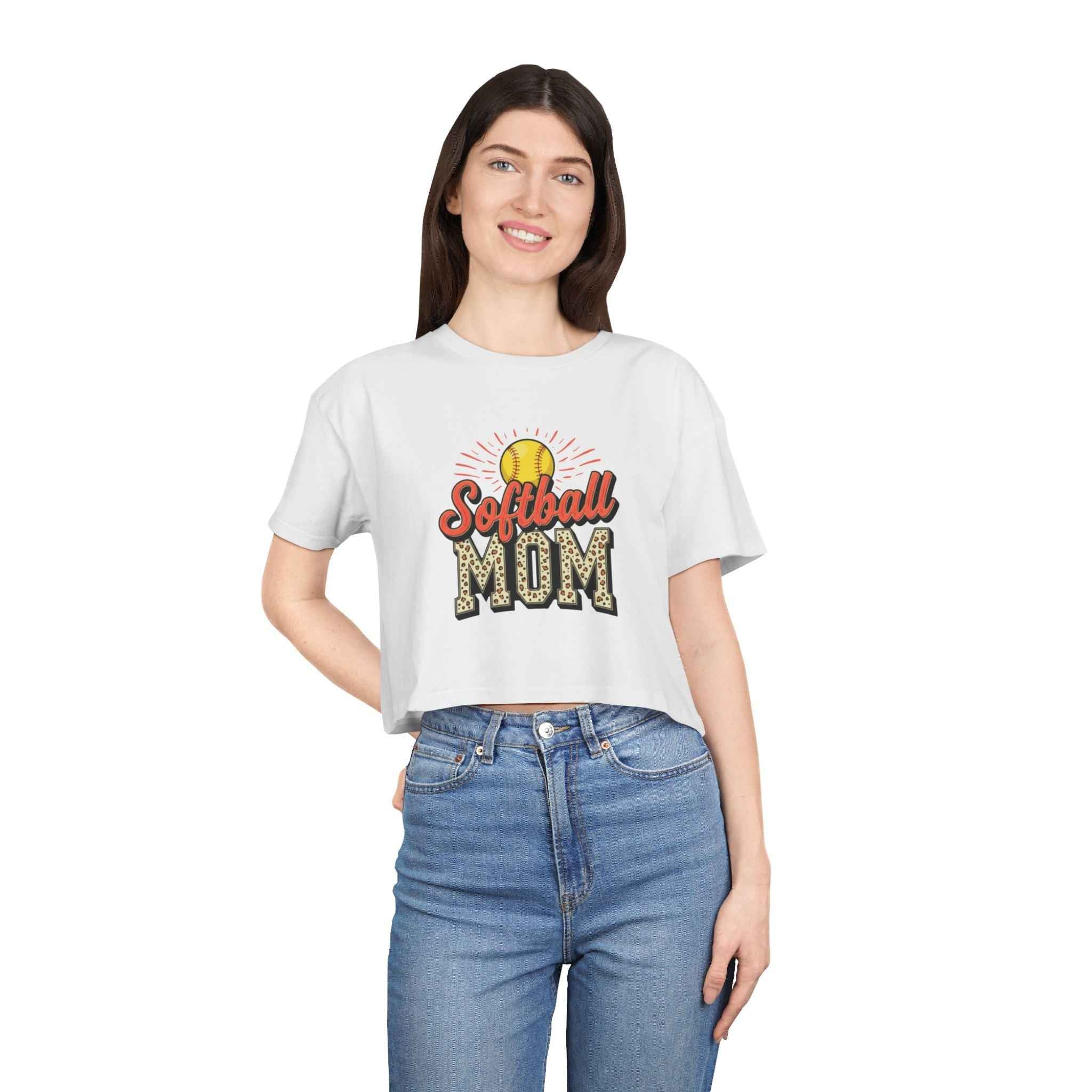 Softball Mom Cheetah Print Women's Crop Tee
