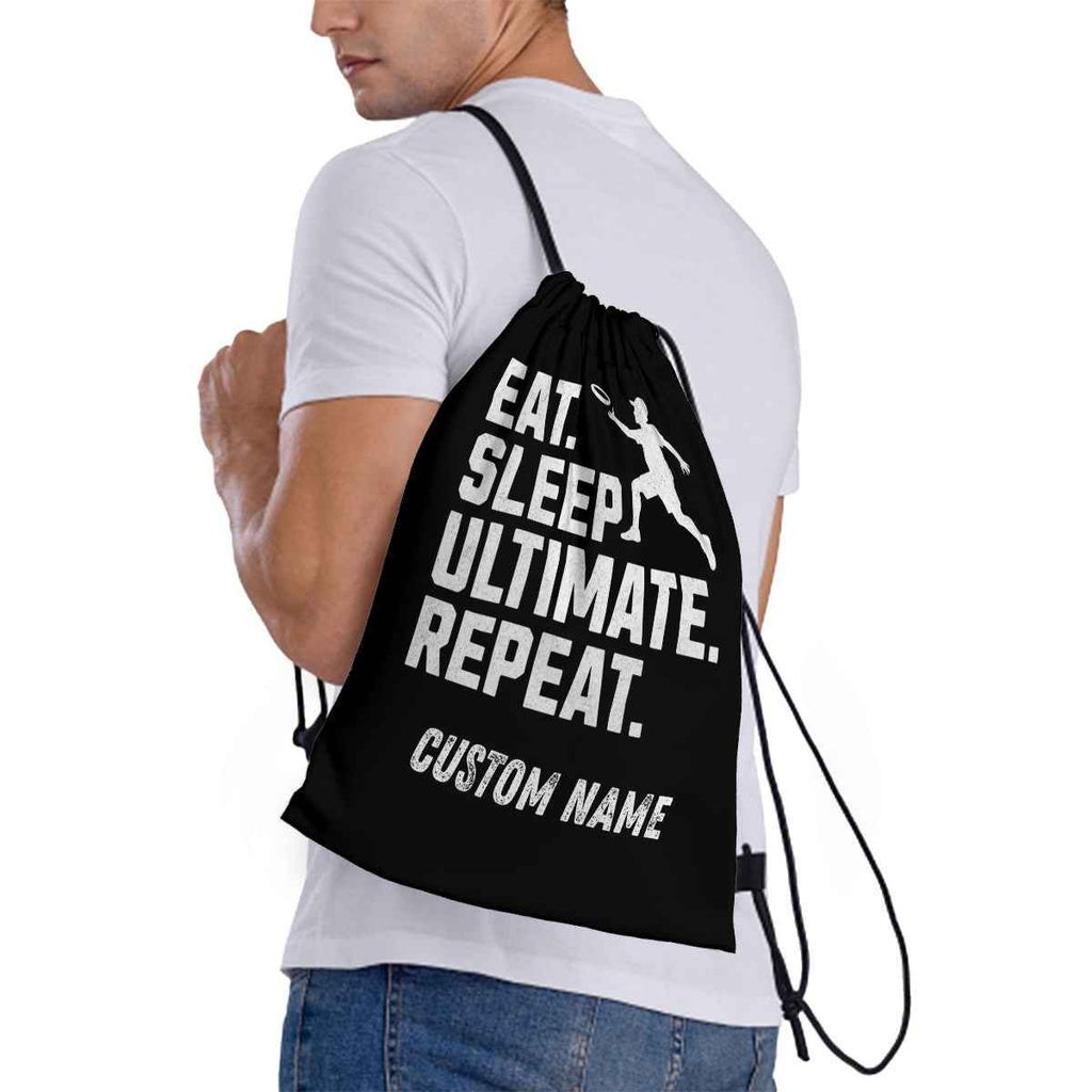 Personalized Ultimate Frisbee Drawstring Bag- "Eat. Sleep. Ultimate. Repeat."