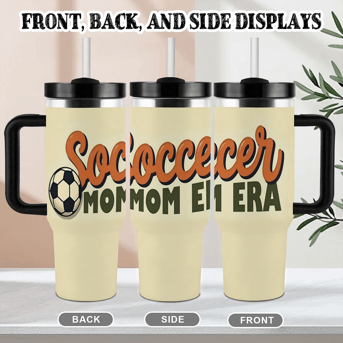 Retro "Soccer Mom Era" 40oz Insulated Tumbler with Handle and Straw - Magnolia Wild SC