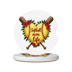 Softball Mom Car Coasters – 2 Pack Ceramic Absorbent Cup Holder Inserts with Cork Base - Magnolia Wild SC