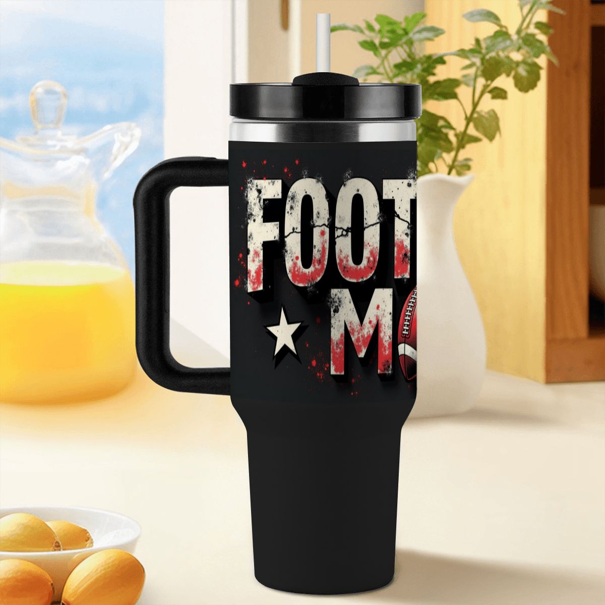 Grunge Style Football Mom 40oz Insulated  Tumbler with Handle and Straw - Magnolia Wild SC