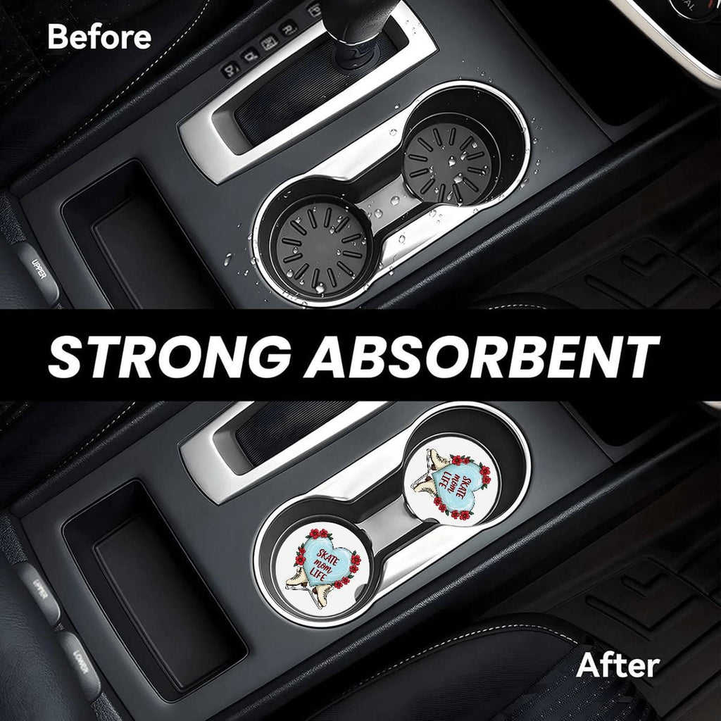 Car cup holder with a strong absorbent product before and after application.