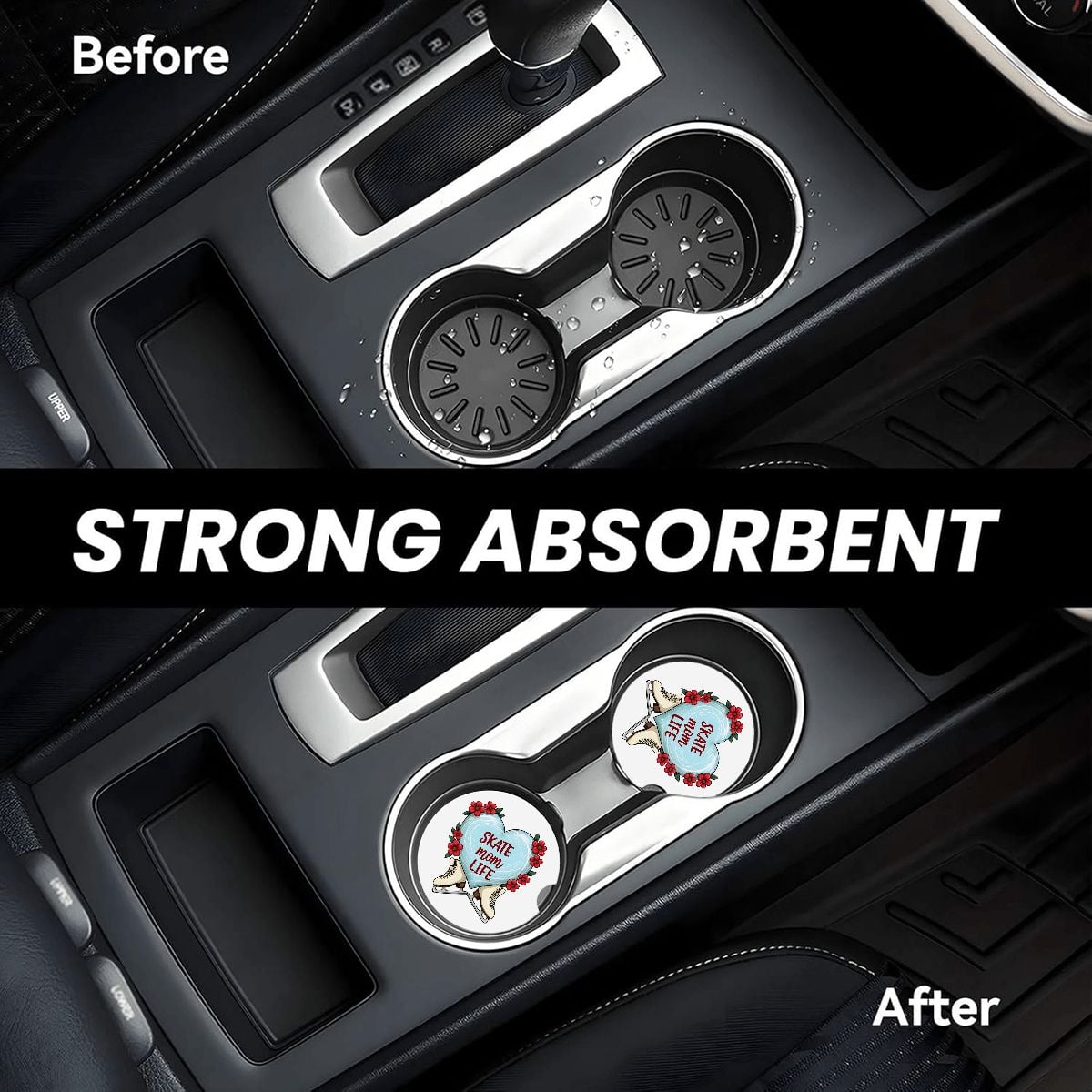 Car cup holder with a strong absorbent product before and after application.