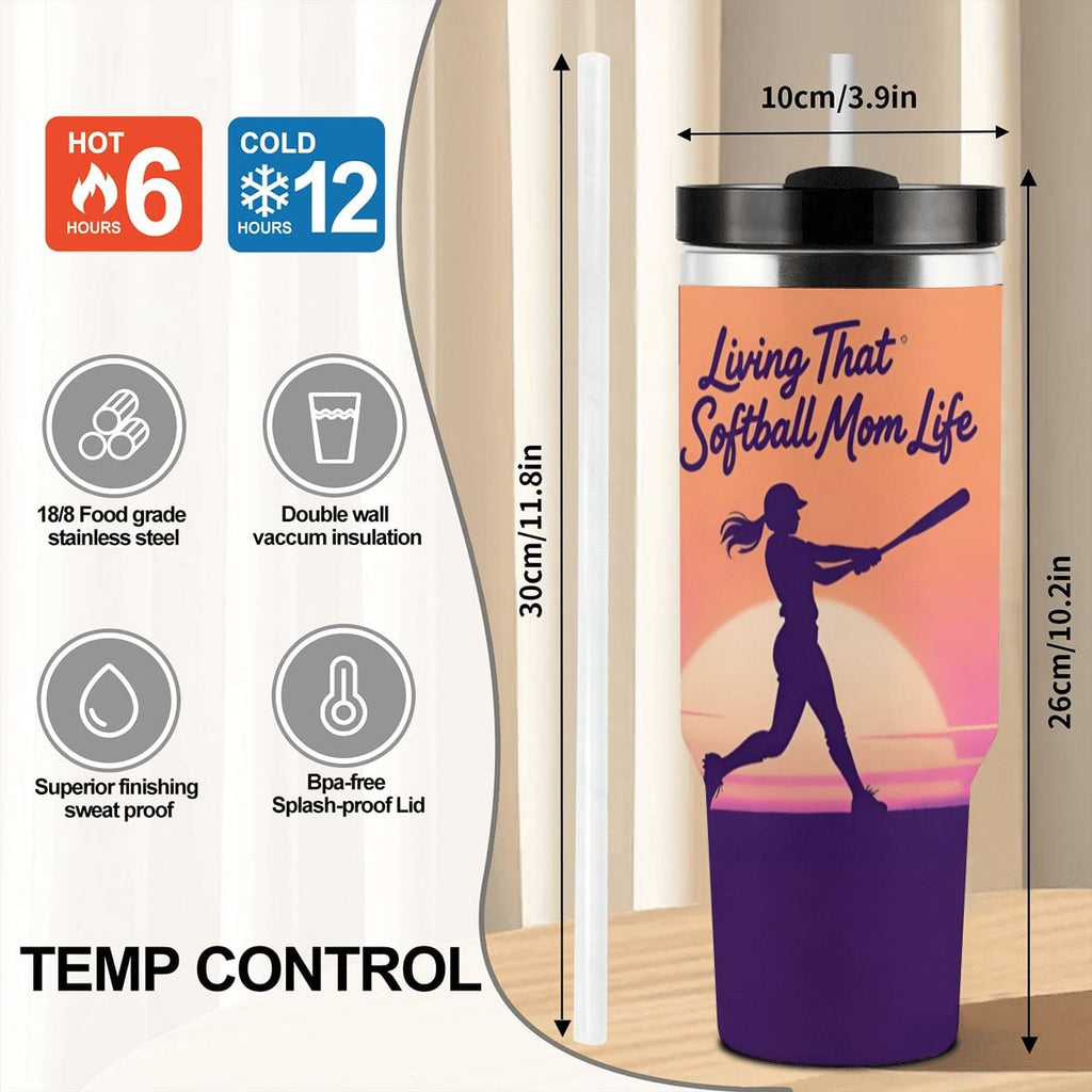 Softball Mom Life 40oz Tumbler with Handle and Straw - Magnolia Wild SC