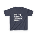 Navy blue t-shirt with white text and graphic on a white background