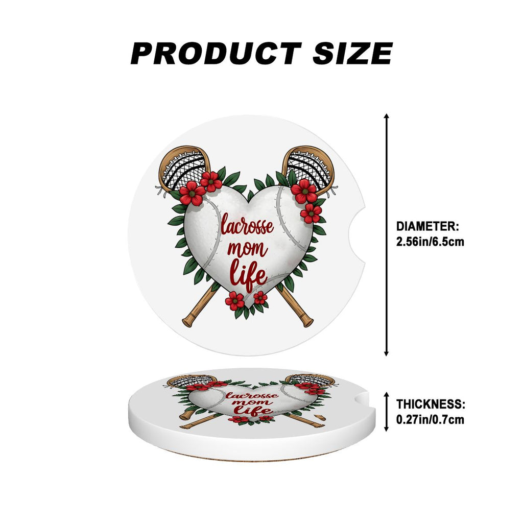 Lacrosse Mom Car Coasters – 2 Pack Ceramic Absorbent Cup Holder Inserts with Cork Base - Magnolia Wild SC