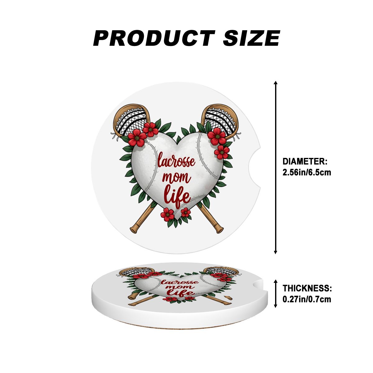 Lacrosse Mom Car Coasters – 2 Pack Ceramic Absorbent Cup Holder Inserts with Cork Base - Magnolia Wild SC