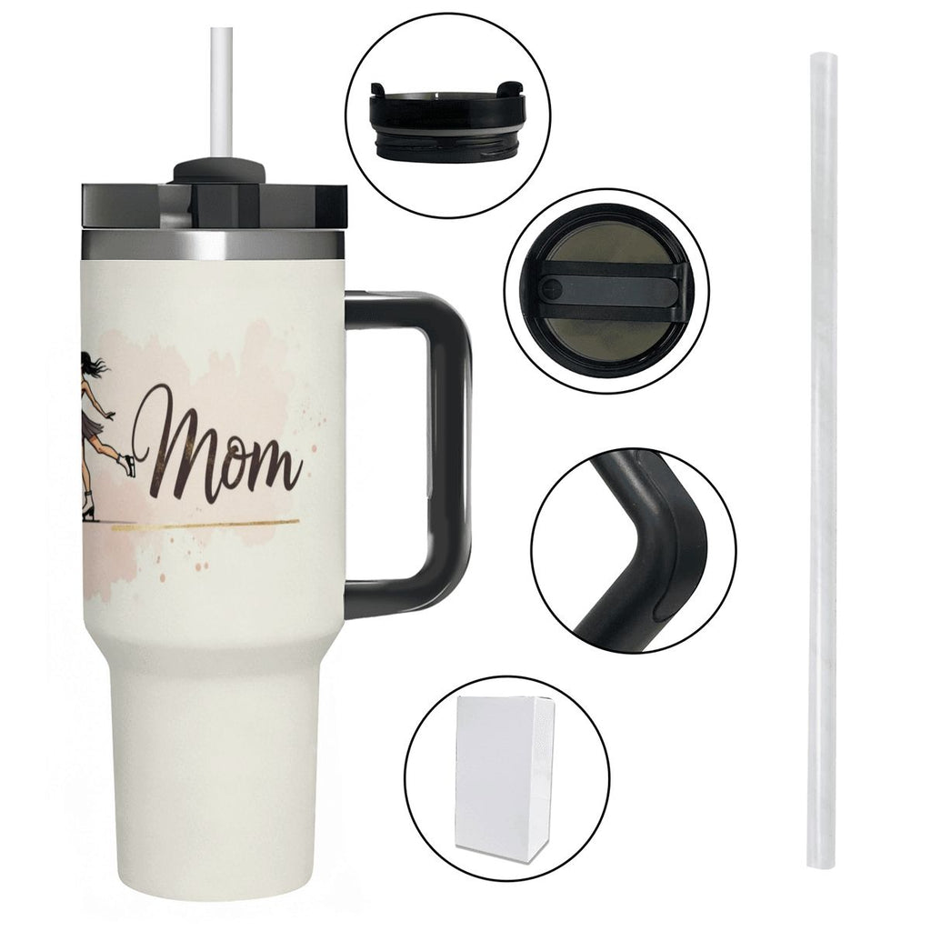 Elegant Watercolor Figure Skating Mom 40oz Insulated Tumbler with Handle and Straw - Magnolia Wild SC