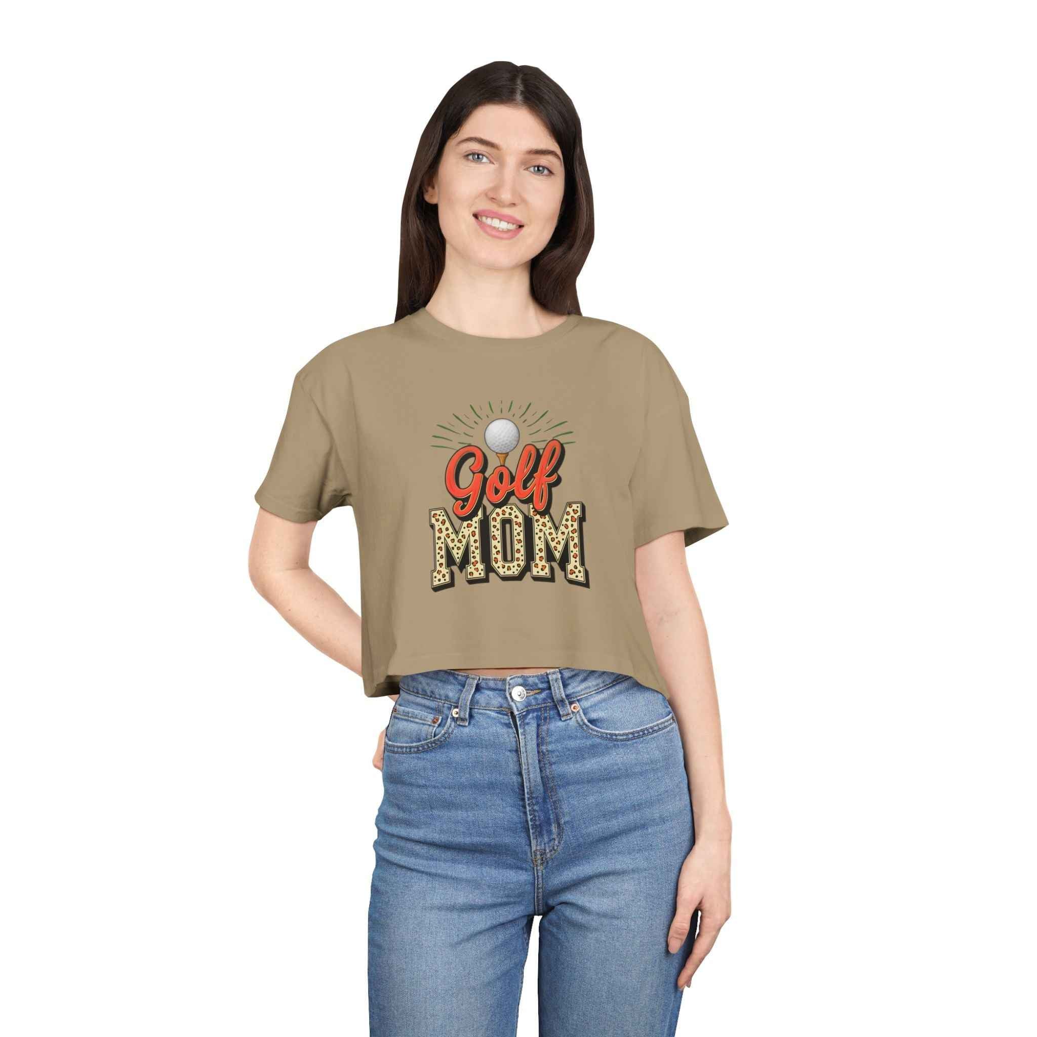 Golf Mom Cheetah Print Women's Crop Tee