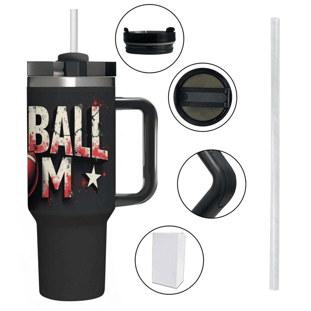 Grunge Style Football Mom 40oz Insulated  Tumbler with Handle and Straw - Magnolia Wild SC