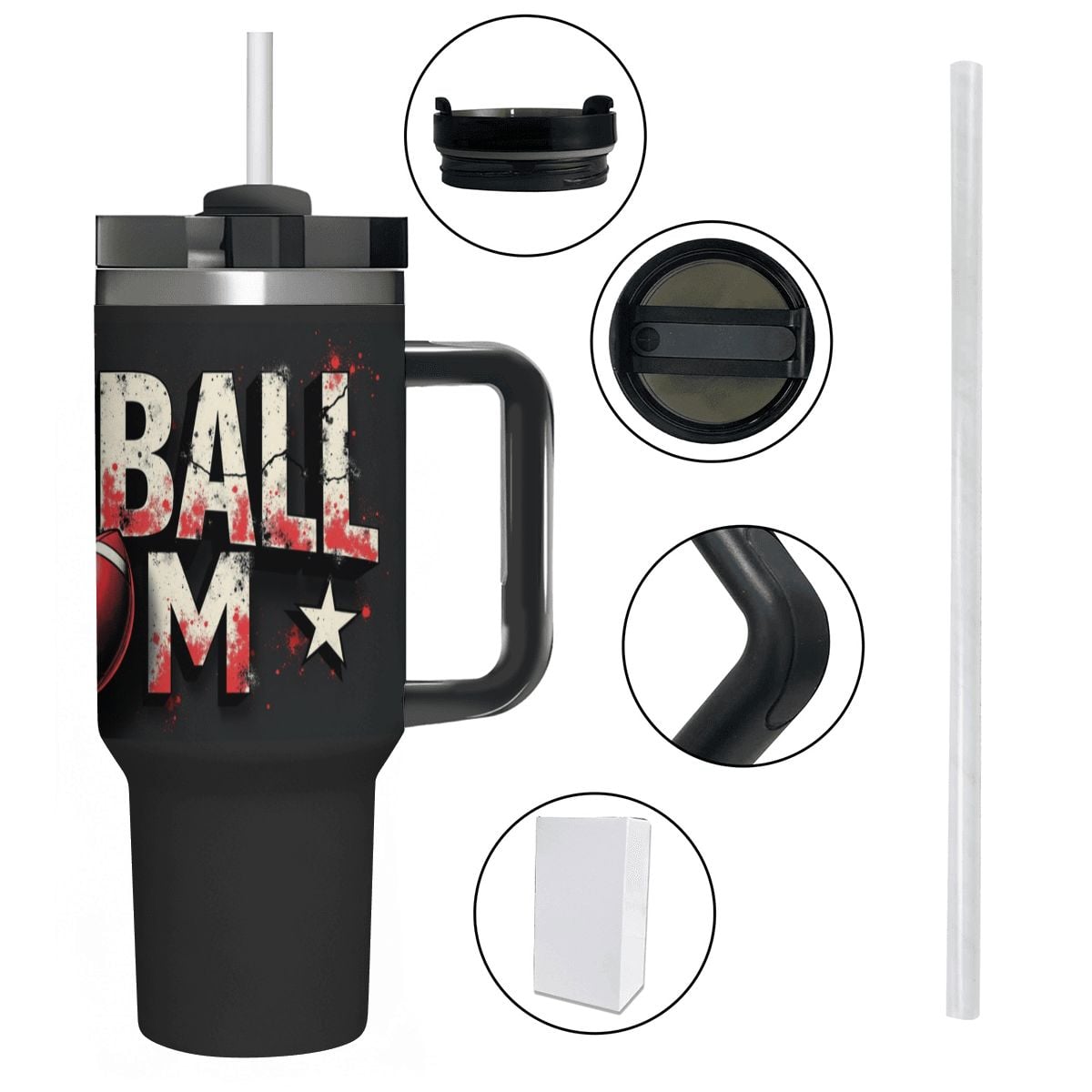 Grunge Style Football Mom 40oz Insulated  Tumbler with Handle and Straw - Magnolia Wild SC