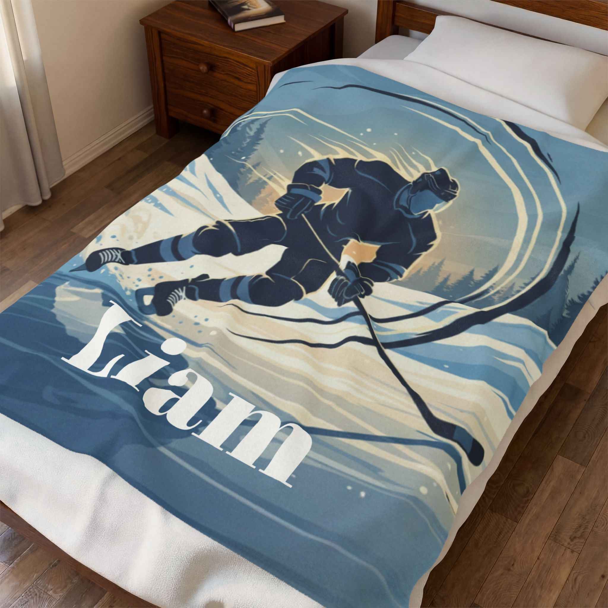 Personalized Hockey Velveteen  Plush Blanket — Custom Name for Players, Moms, and Fans