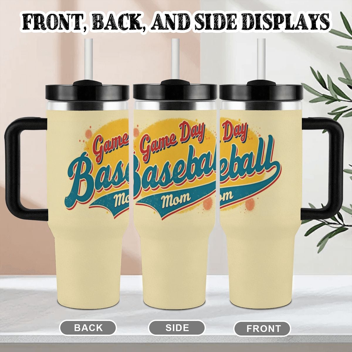 Baseball Game Day Mom 40oz Tumbler with Handle and Straw - Magnolia Wild SC