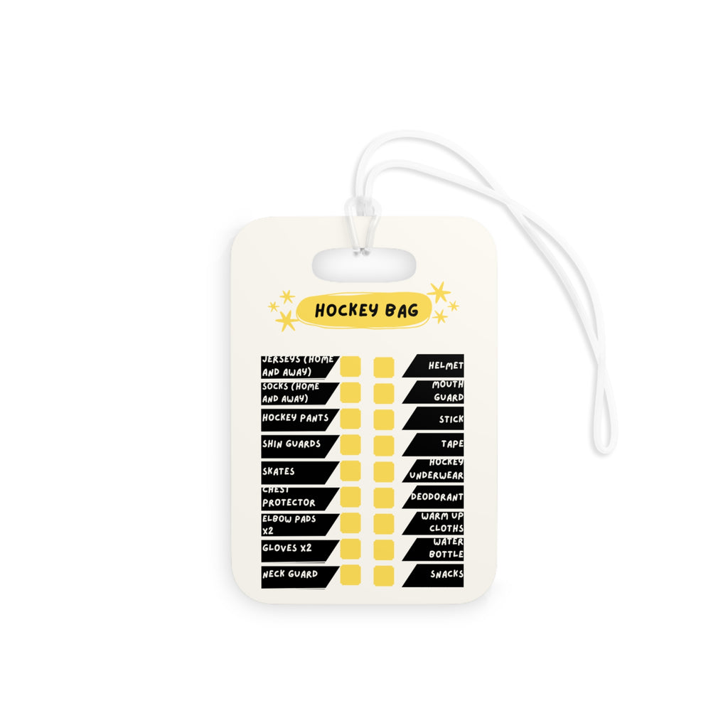 Hockey Luggage Tag — Customizable Name & Number with Game Checklist