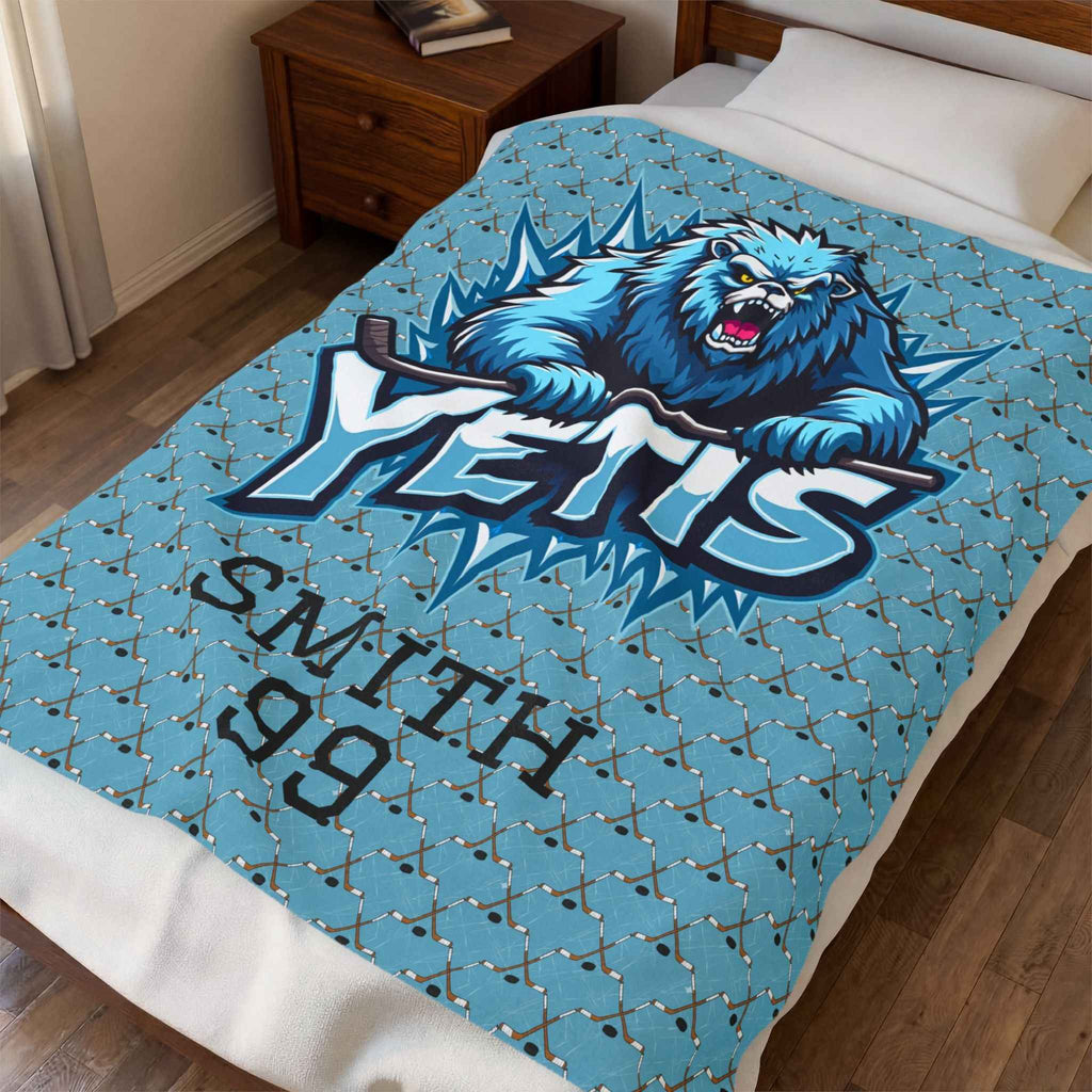 Personalized Hockey Velveteen Blanket — Custom Team Logo, Player Name & Number