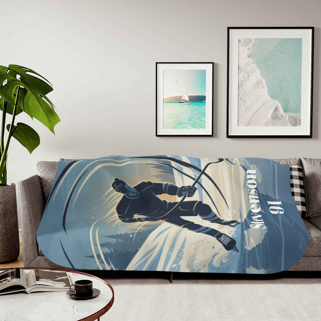 Custom Hockey Player Sherpa Blanket — Personalized Name & Number