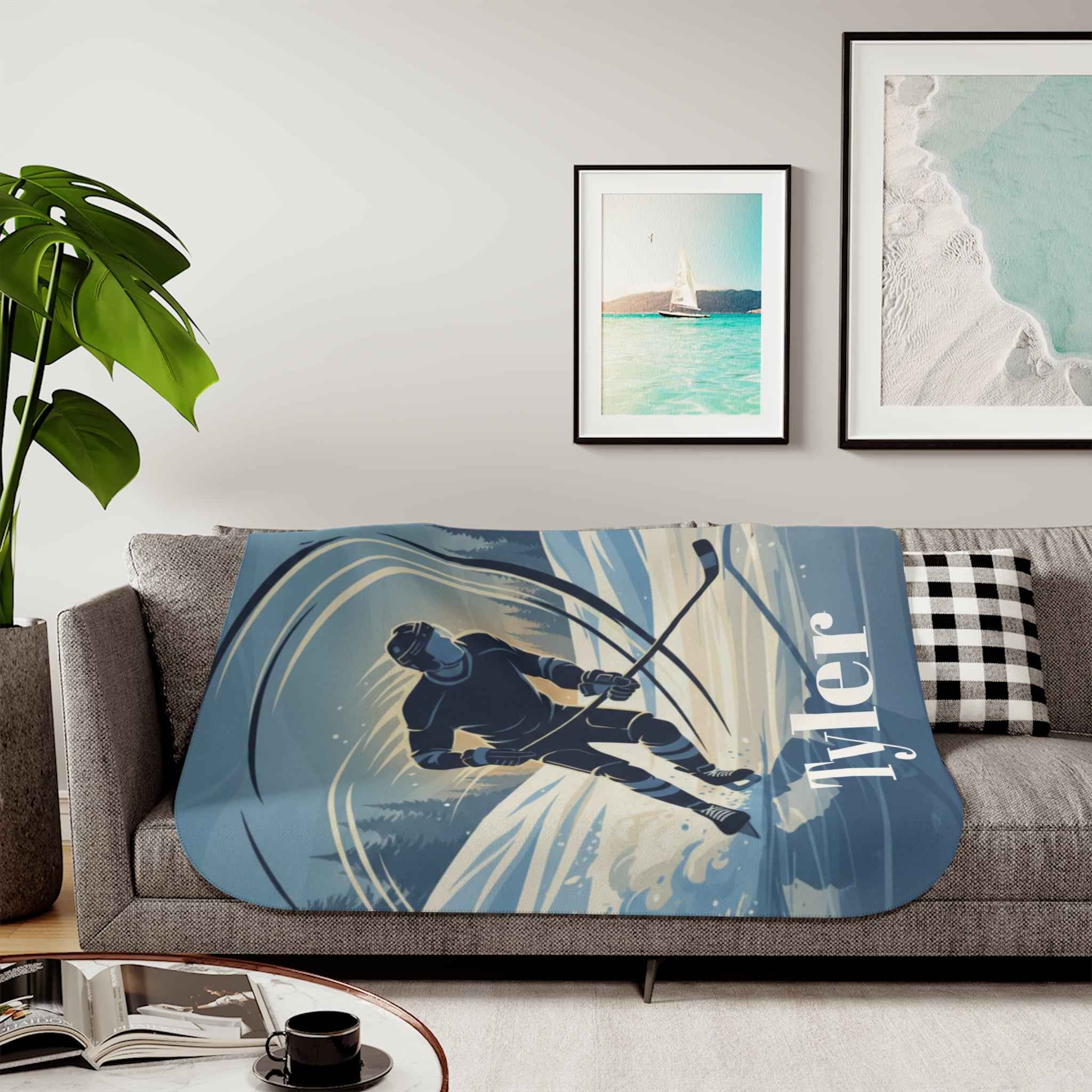 Custom Hockey Player Sherpa Blanket — Personalized Name & Number