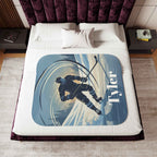 Custom Hockey Player Sherpa Blanket — Personalized Name & Number
