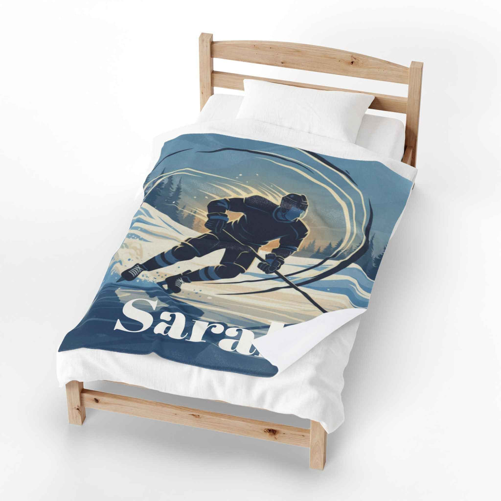 Personalized Hockey Velveteen  Plush Blanket — Custom Name for Players, Moms, and Fans