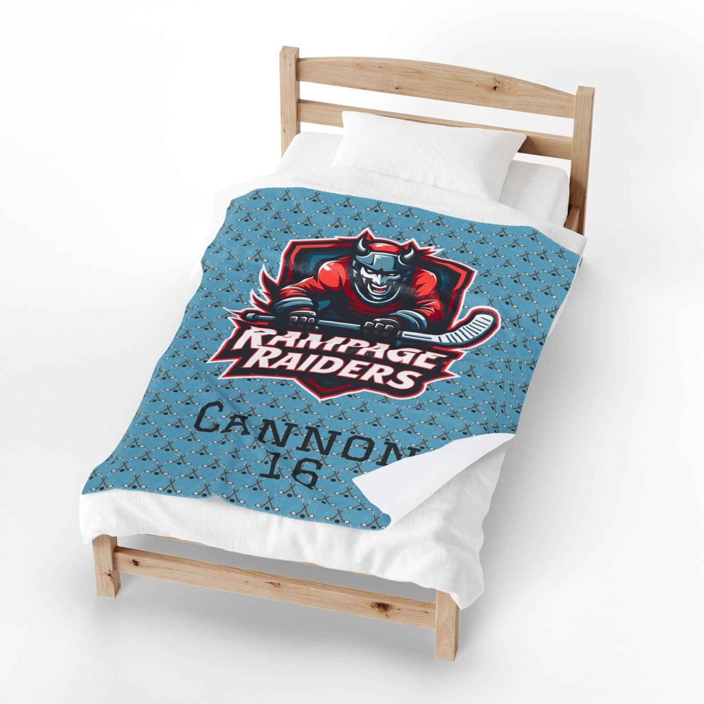 Personalized Hockey Velveteen Blanket — Custom Team Logo, Player Name & Number