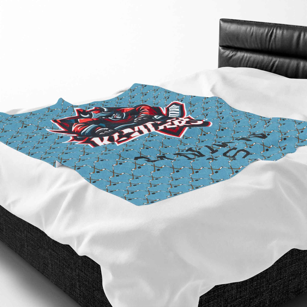 Personalized Hockey Velveteen Blanket — Custom Team Logo, Player Name & Number