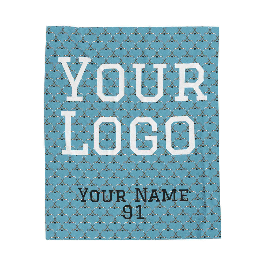 Personalized Hockey Velveteen Blanket — Custom Team Logo, Player Name & Number