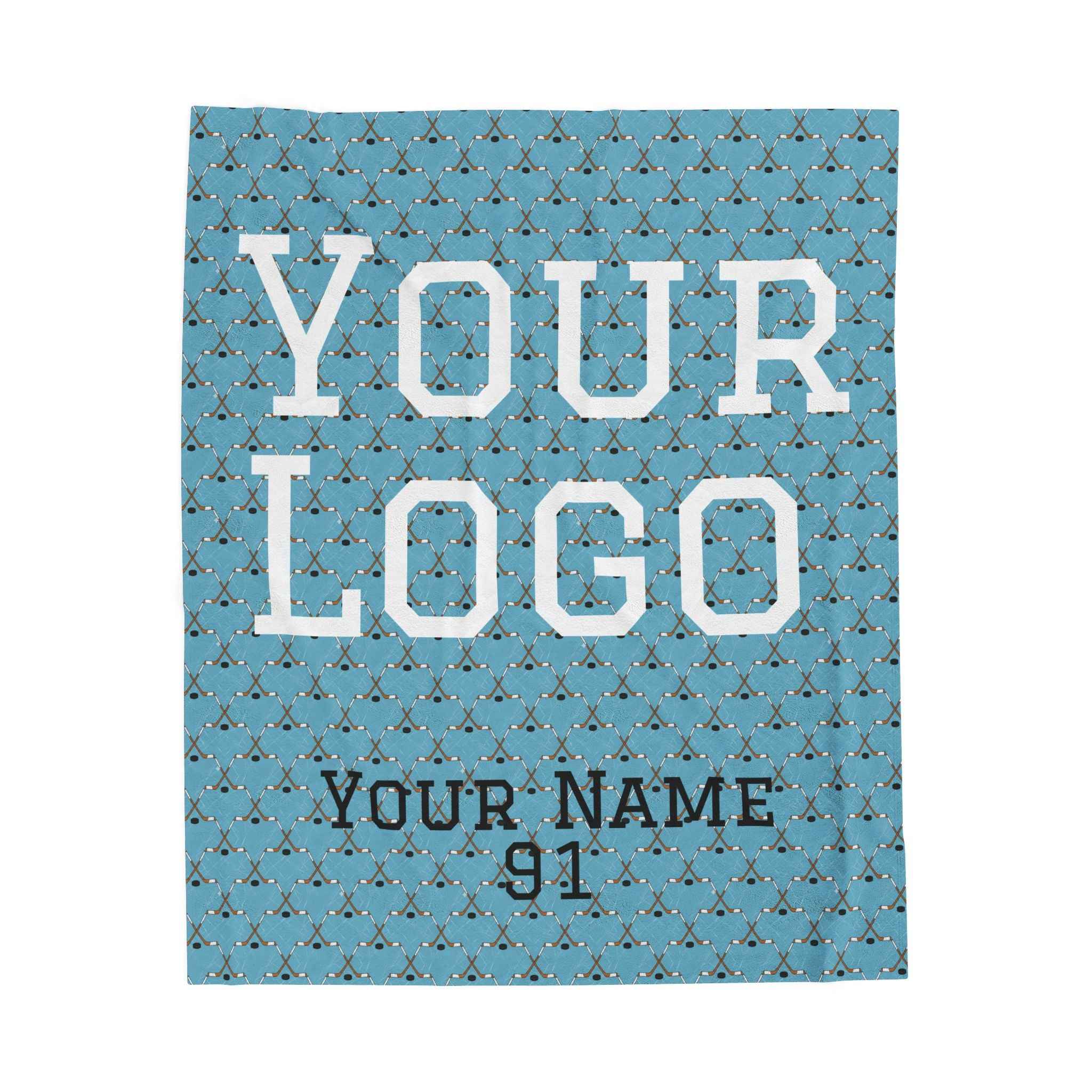Personalized Hockey Velveteen Blanket — Custom Team Logo, Player Name & Number