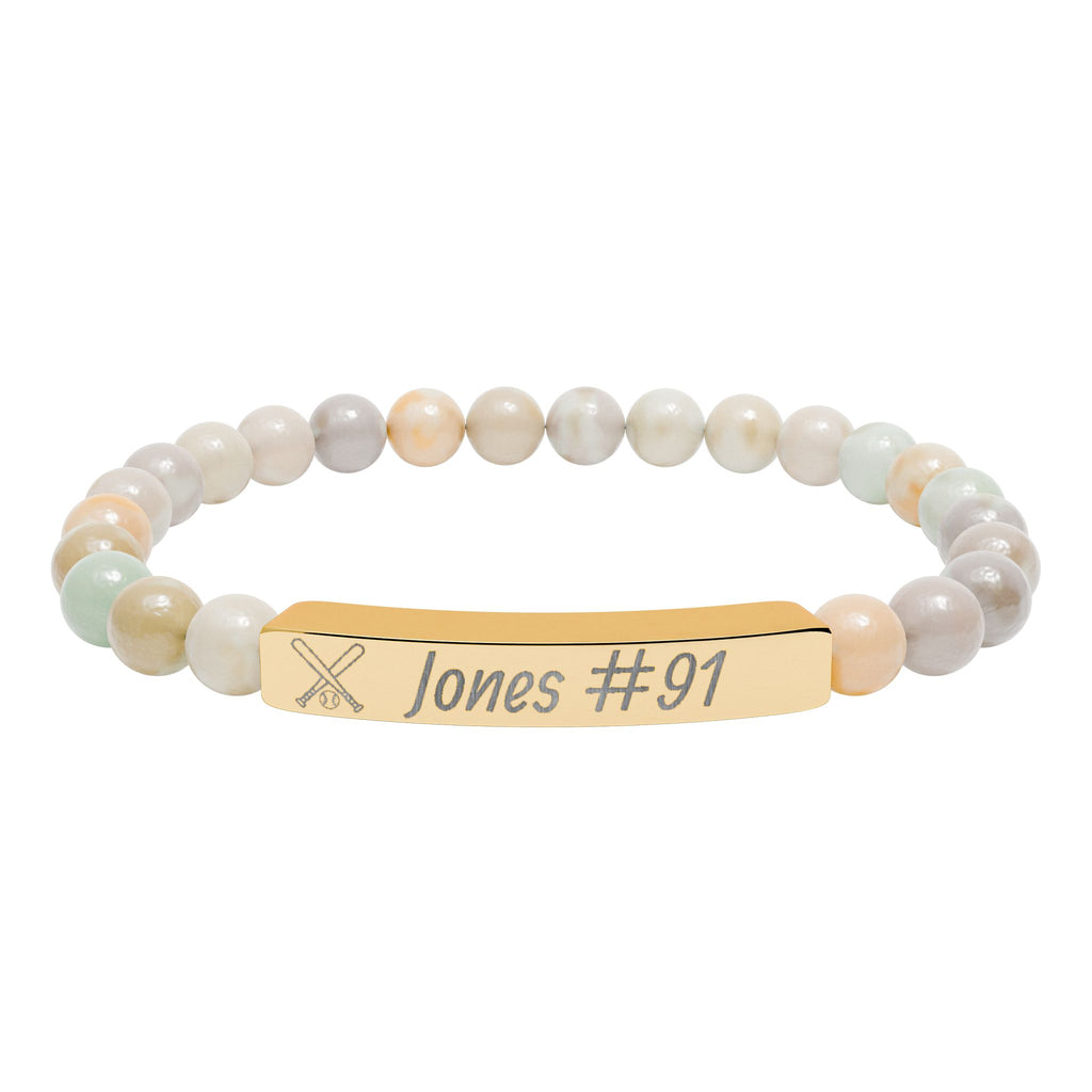 Personalized Baseball/Softball Bracelet | Natural Stone Stretch Bar Bracelet